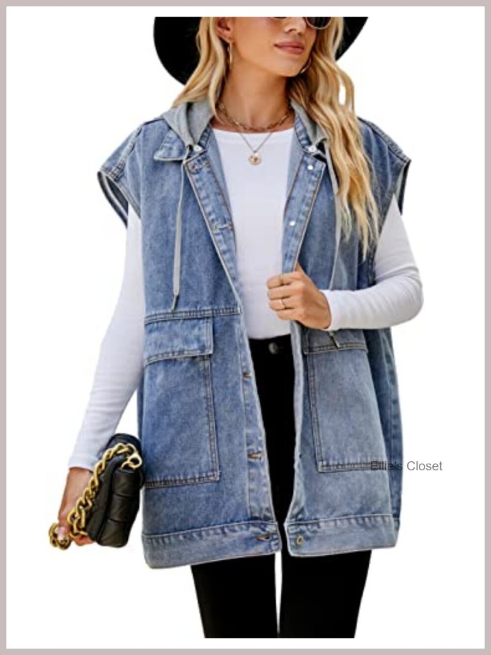 Oversized Distressed Denim Vest Sleeveless Button Down Women